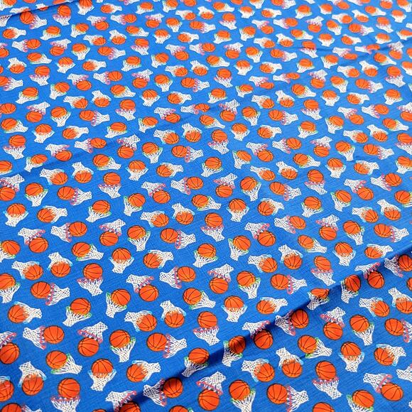 Basketball Fabric 30x44 Hi-Fashion Cotton Sports Balls Hoops Blue Quilting Craft - Picture 7 of 11